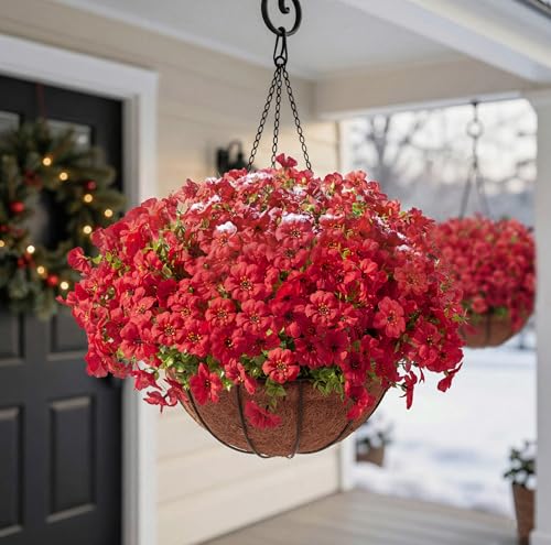 24 Pcs Artficial Outdoor Flowers with Hanging Baskets (2 Count)