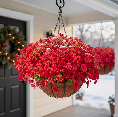 24 Pcs Artficial Outdoor Flowers with Hanging Baskets (2 Count)