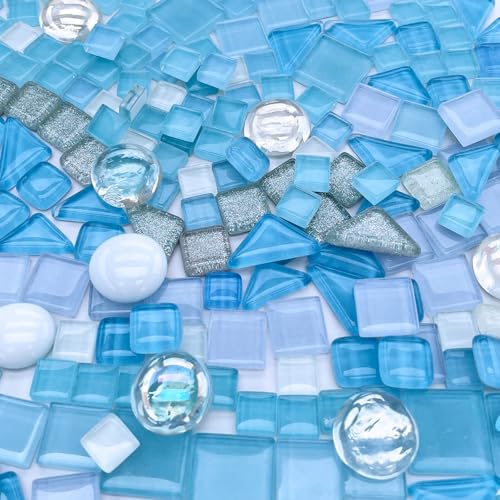 1.1 LB Baby Blue Irregular Mosaic Glass Tiles with Backing (17.6 Ounce)