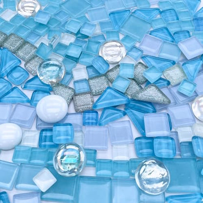 1.1 LB Baby Blue Irregular Mosaic Glass Tiles with Backing (17.6 Ounce)