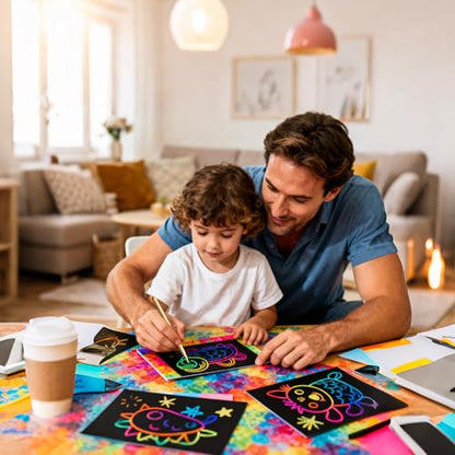 100 Pcs Scratch Art Paper Rainbow Sets Arts and Crafts for Kids ﻿