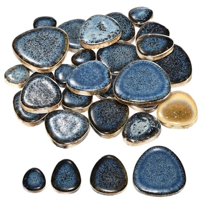 200g Ceramic Mosaic Tiles for Crafts Bulk Pebble Blue Glazing