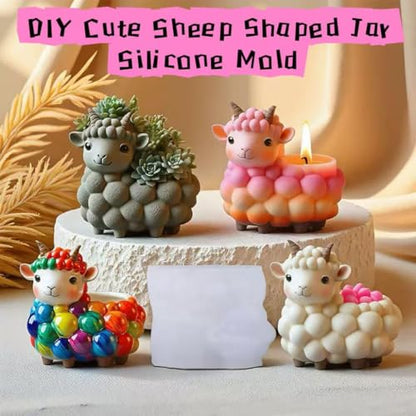 Animal Resin Molds Silicone 3D Cute Sheep Epoxy Resin Plaster Candle Holder Wax Molds for Candle Making