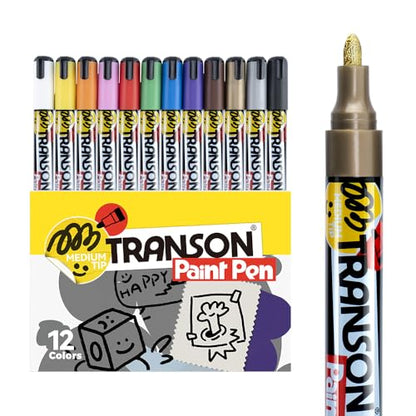 12 Colors Permanent Fabric Markers Oil Based Waterproof for Rocks Crafts Diy Painting Medium Tip (12 Count)