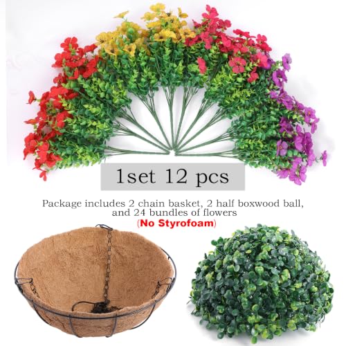 2 Set Artificial Outdoor Flowers with Hanging Basket (24 Count)