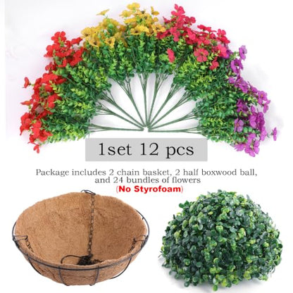 2 Set Artificial Outdoor Flowers with Hanging Basket (24 Count)