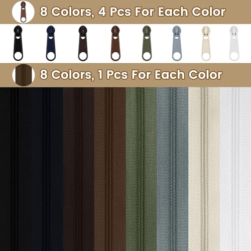 24 Yards 8 Pieces Sewing Zippers #3 Nylon Coil Zippers Assorted Zipper for Sewing with 32 Zipper Sliders for DIY Tailor Sewing Crafts Supplies (8 Count)