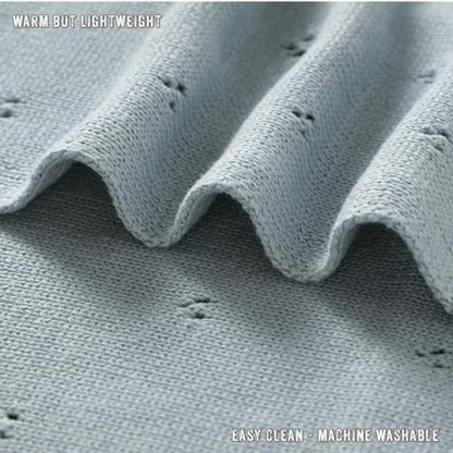 100% Luxury Organic Cotton Pointelle Knit Baby Quilt Blanket for Boys