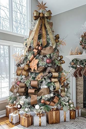 4 inch Brown Square Mesh Christmas Wired Ribbon 10 Yards (30 Foot)
