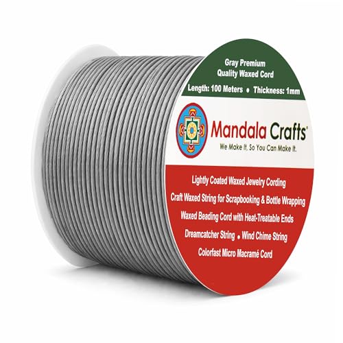 1mm Gray Cotton Waxed Cord for Jewelry Making (327 Foot )