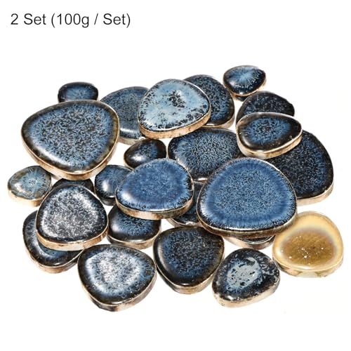 200g Ceramic Mosaic Tiles for Crafts Bulk Pebble Blue Glazing