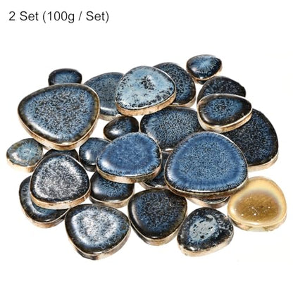 200g Ceramic Mosaic Tiles for Crafts Bulk Pebble Blue Glazing