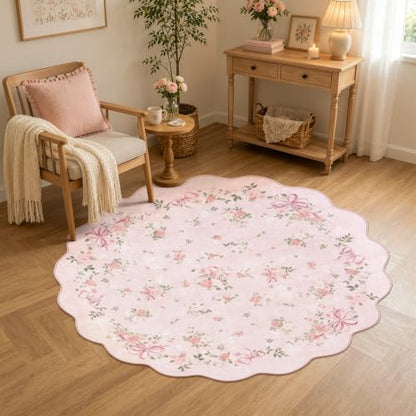 Bow Floral 4ft Round Rug