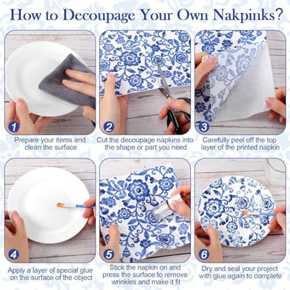 36 Pack 6 Style Blue and White Decoupage Chinoiserie Napkins (36 Count)