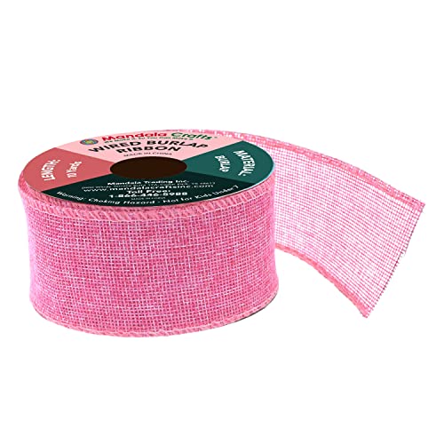 2 Inch Wide Pink Wired Burlap Ribbon for Crafts (30 Foot)
