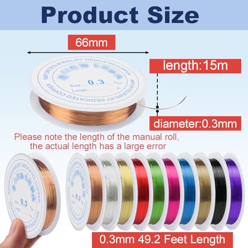 0.3 mm Dia. 10 Rolls Copper Jewelry Wire (492 Foot)