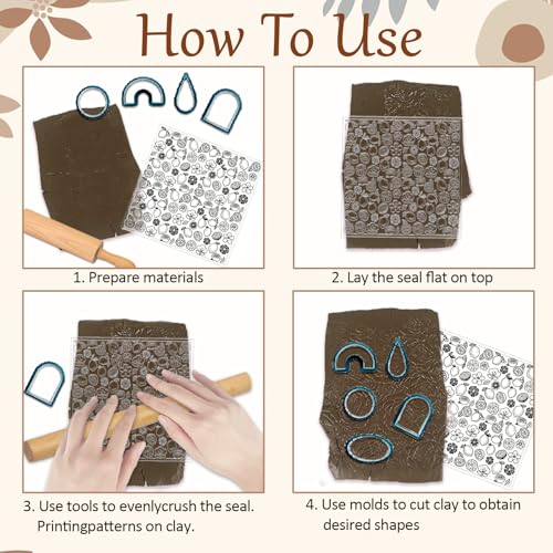 4 Sheets 4 Styles Vintage Lemons Polymer Clay Texture Sheets Lemon Slices Silicone Texture Stamp Flowers Modeling Pattern Pad Texture Sheets for Making Earrings Jewerly