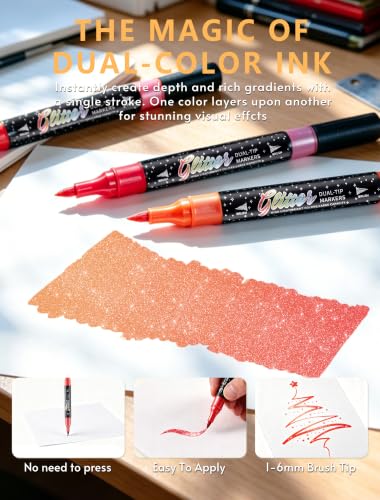24 Colors 12 Pack Glitter Markers Pens Sparkle Markers Dual Brush Tip (12 Count)