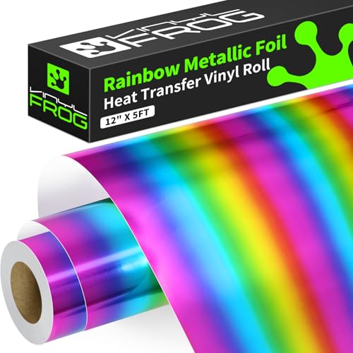 Rainbow Metallic Foil Heat Transfer Vinyl 12" x5ft HTV Vinyl Roll Holographic Chrome Iron on Vinyl Easy to Cut & Weed DIY Heat Press Design for T