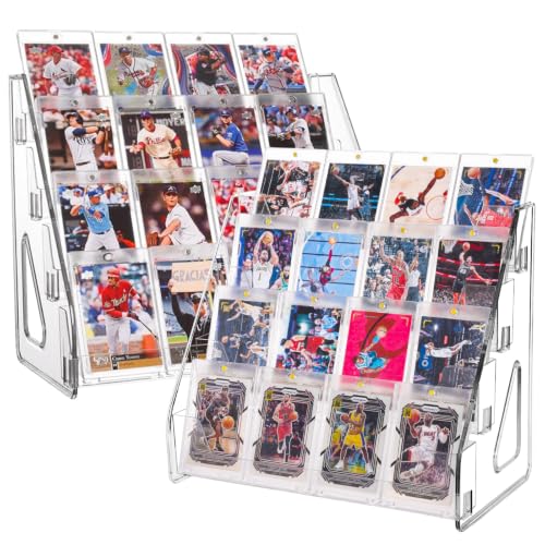 2 Pack Elevated 4 Tier Clear Acrylic Card Display Stand for Trading Cards (32 slots)