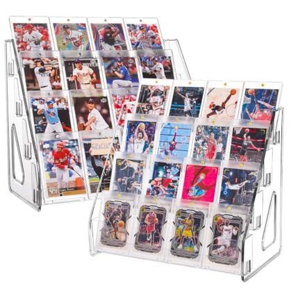2 Pack Elevated 4 Tier Clear Acrylic Card Display Stand for Trading Cards (32 slots)