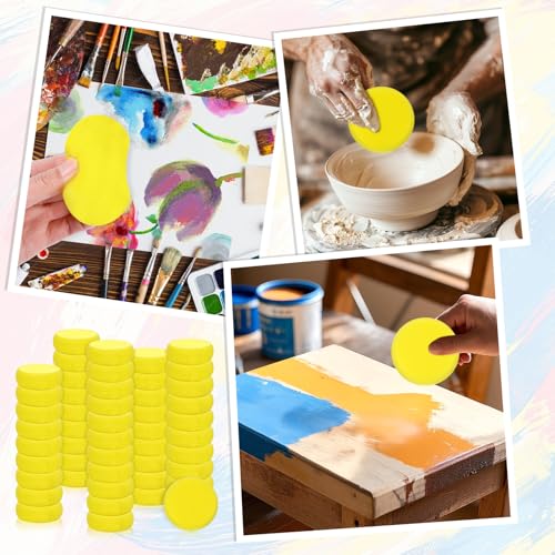50 Pack Painting Sponge Pottery Sponges 2.9 inch Round Sponge Clay sponges for Pottery Yellow Artist Sponges for Face Painting Pottery Ceramics Art Crafts (50 Count)