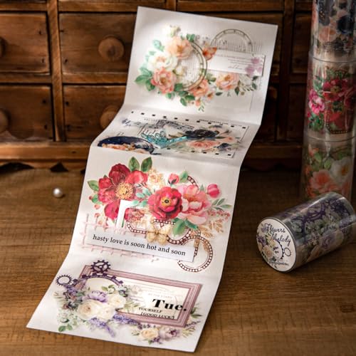 4 Rolls Vintage Floral PET Tape for Scrapbook Journaling (4 Count)