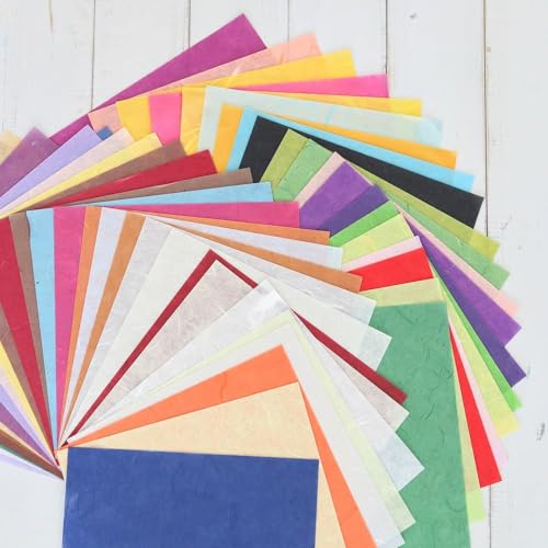50 Colors 50 Sheets 6 x 6 Inches Natural Fiber Mulberry Tree Square Origami Paper Arts Folding Craft (50 Count)