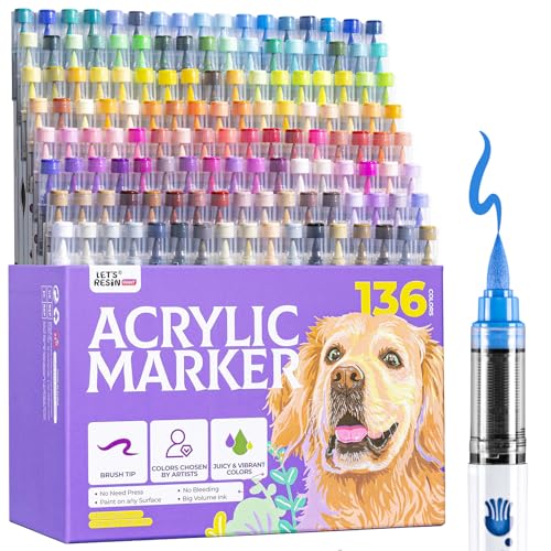 PAINT 136 Colors Acrylic Paint Markers Brush Tip for Coloring (136 Count)
