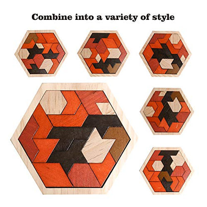 Wooden Hexagon Blocks Puzzle (16 Count)