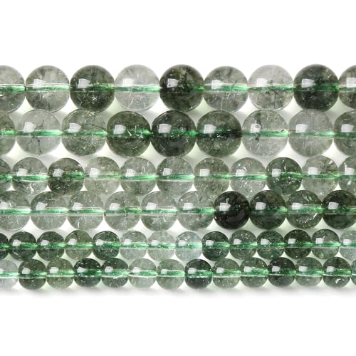 45PCS 8MM Green Crackle Phantom Ghost Crystal Beads for Jewelry Making DIY Bracelet Necklace Accessories 15" Energy Healing Power Stone Beads