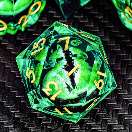 DND Resin Dice Dragon Eye Dice Liquid Core Green Sharp Edged Dice Set with Gift Box