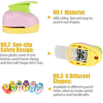 6 Pcs Colorful Craft Hole Punch with 10 Glitter Cardstock Papers
