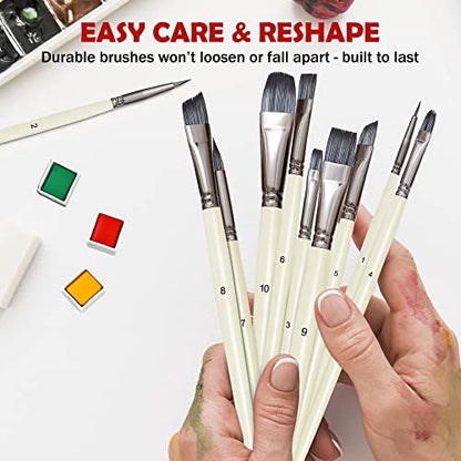 Artist Paint Brushes Set 10pcs for Acrylic Oil Watercolor Gouache (10 Count)