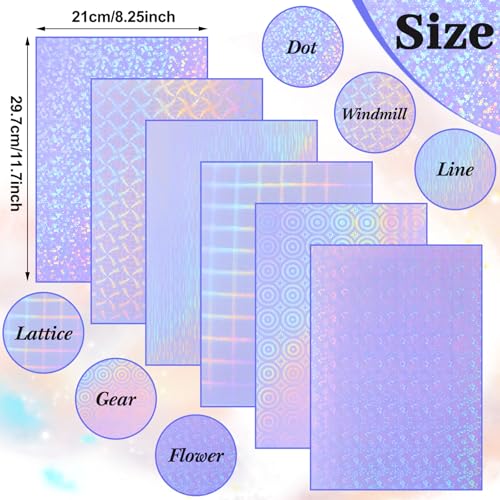 36 Sheets Holographic Sticker Paper A4 Vinyl Holographic Laminate Sheets Self Adhesive Waterproof Transparent Film (36 Count)