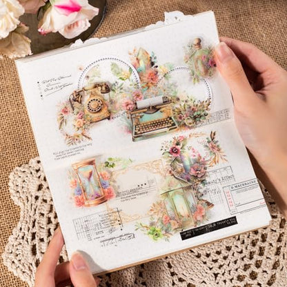 240Pcs PET Scrapbook Stickers Vintage Floral Designs for Scrapbooking DIY Crafts Waterproof Journaling Supplies Junk Journal Ephemera with Storage Organizer (240 Count)