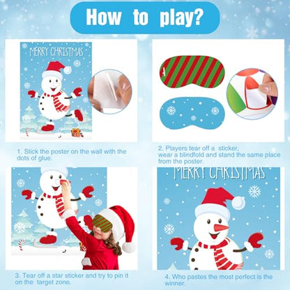 Pin The Snowman Nose Christmas Pin The Tail Party Games Activities for Kids 36 Stickers Christmas Party Decorations School Classroom Activities