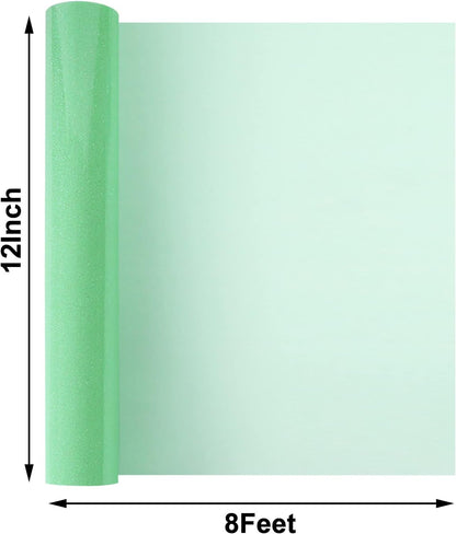 FUNKAKA Glitter Fluorescent Light Green HTV Heat Transfer Vinyl Rolls, 12" x 8ft PU Iron on Vinyl for T-Shirts Glitter HTV Vinyl for All Cutter Machines Easy to Cut & Weed for DIY Design