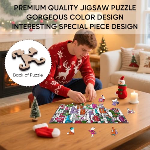 Snowman Village Wooden Puzzle 200pcs Unique Shaped Jigsaw Gift (200 Count)