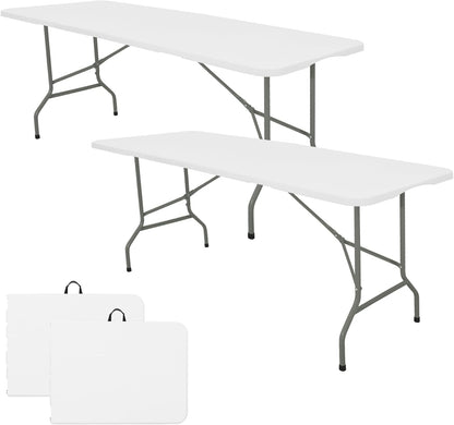 Set of 2 Folding Table 5 FT Camping Table Portable Heavy Duty Plastic Rectangular Outdoor Dining Table Steel Legs Fold-in-Half with Carrying Handle for Indoor,Picnic,Party,Wedding,Events(White)