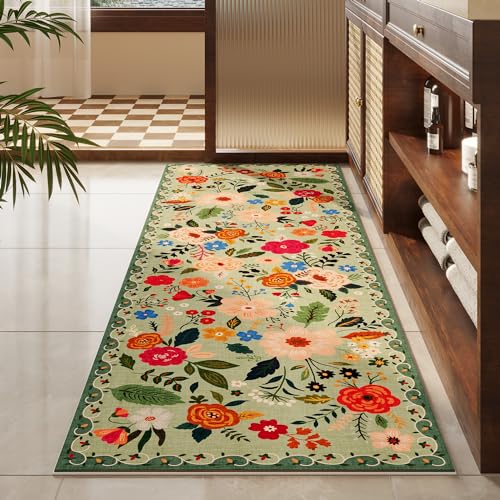 Runner Rug for Hallways Kitchen Rug Non Slip 2'6''x8' Washable Runner Rugs with Rubber Backing Soft Floral Carpet Runner for Hallways