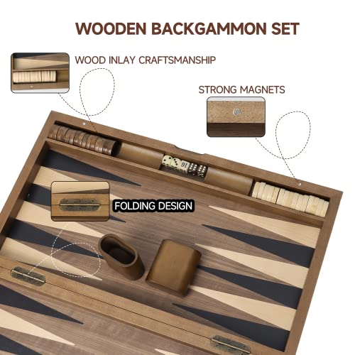 GSE Premium Wooden Inlay Backgammon Board Set