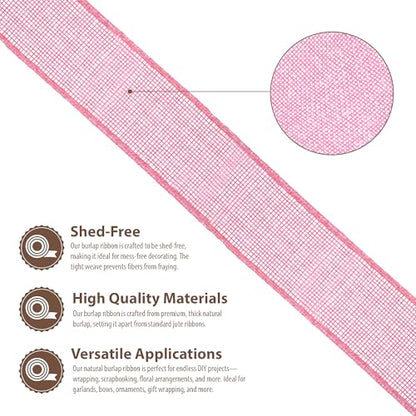 2 Inch Wide Pink Burlap Ribbon for Crafts