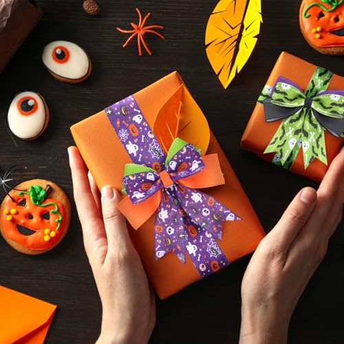 12 Rolls 60 Yard Halloween Wired Ribbon for Wreath Craft Bow (12 Count)