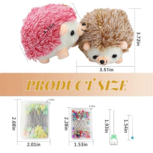 2 Hedgehog Sewing Pincushion with 200 Pieces Sewing Pins Set for Sewing DIY Projects Jewelry Decor Dressmaker (200 Count)