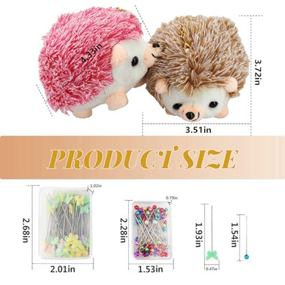 2 Hedgehog Sewing Pincushion with 200 Pieces Sewing Pins Set for Sewing DIY Projects Jewelry Decor Dressmaker (200 Count)