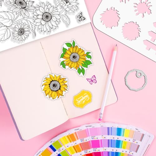 Realistic Sunflower Stamps and Dies and Layering Coloring Stencil Set
