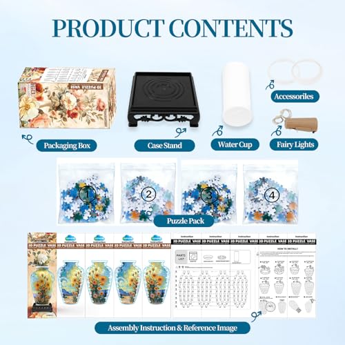3D Puzzle Vase for Adults with 120 Plastic Pieces (120 Count)