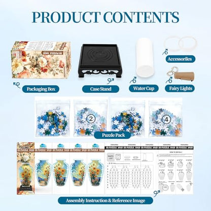 3D Puzzle Vase for Adults with 120 Plastic Pieces (120 Count)