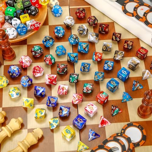 1001 Pcs Dice Sets Bulk with Drawstring Bag Polyhedral Dice Sets Multi Role Playing Table Game D4 D6 D8 D10 D% D12 D20 (143 Count)